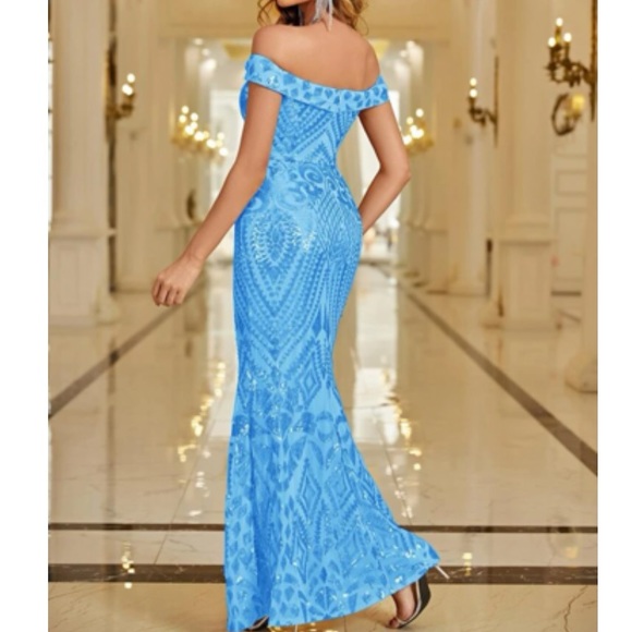 Luxe off shoulder slit thigh holidays party sequins dress - Picture 12 of 16